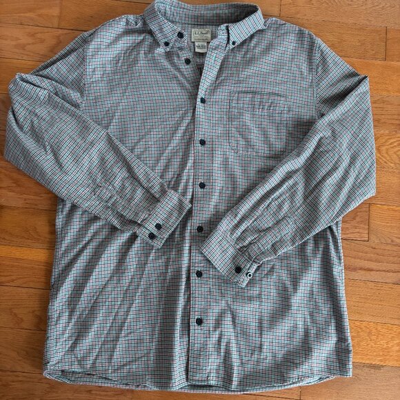 LL Bean Shirt Mens XL TALL Flannel Slightly Fitted Houndstooth Plaid 100% Cotton - Picture 2 of 8